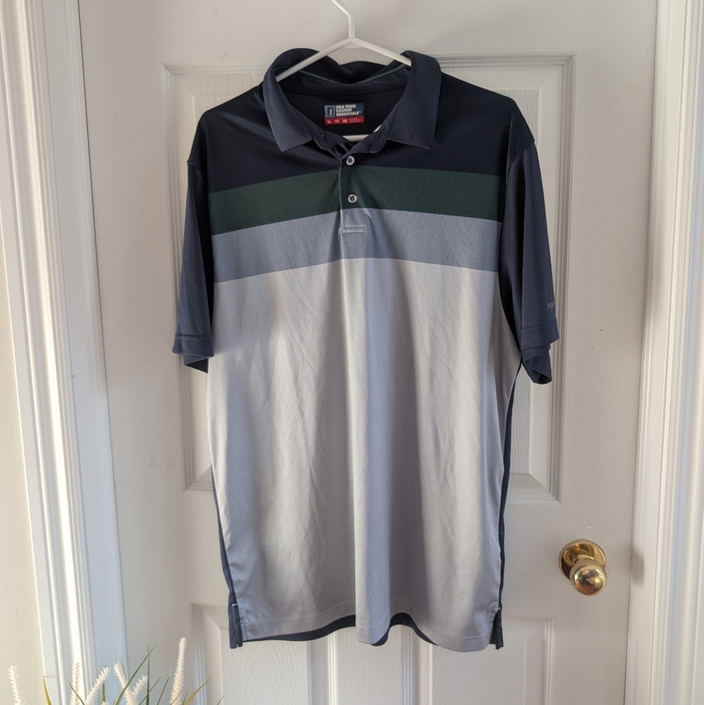 PGA Tour Navy and Gray Polo Shirt